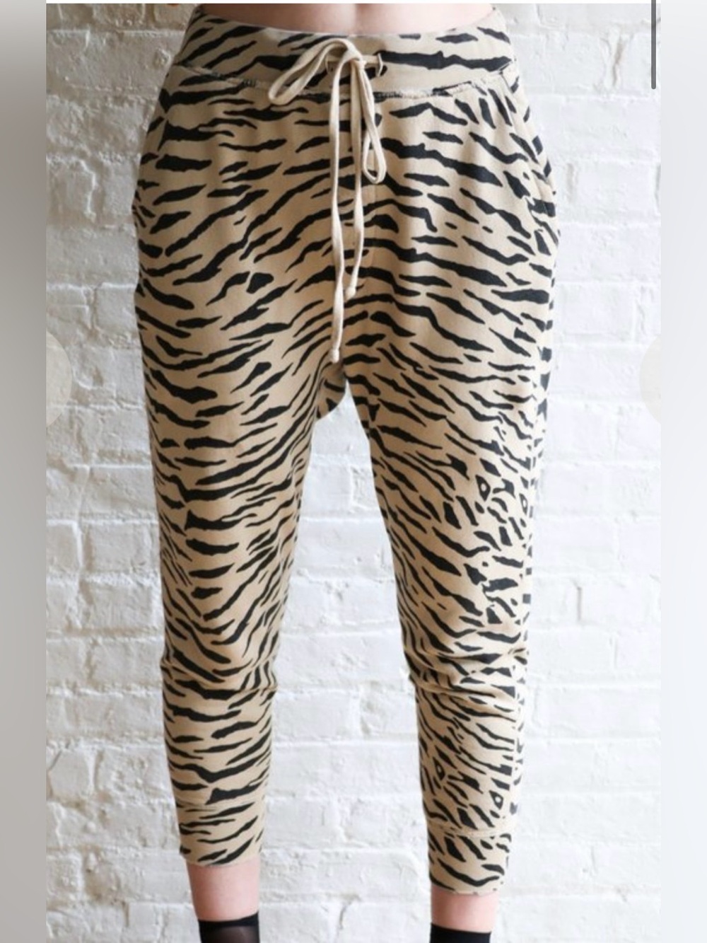 Nili Lotan Nolan Animal Print 🐯 Beige & Black Joggers 100% Cotton XL